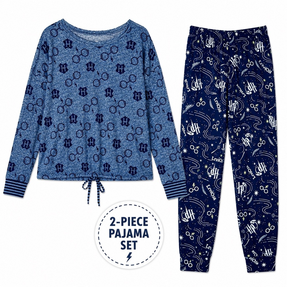 Harry Potter Pajama Set Women's Long Sleeve Shirt‎ Pants Sleepwear Blue, M/L